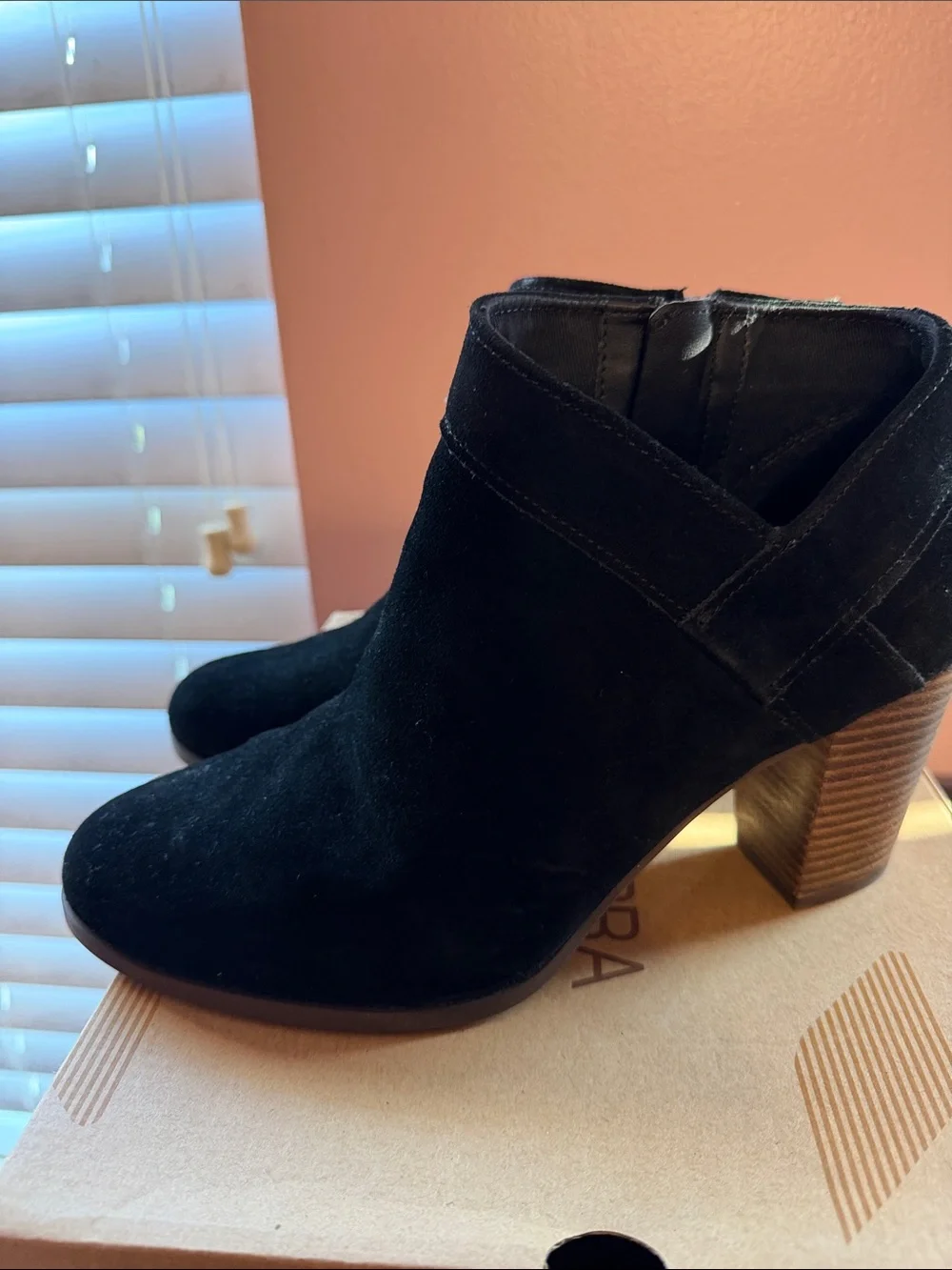 Black Suede Ankle Booties with Stacked Heel - Women